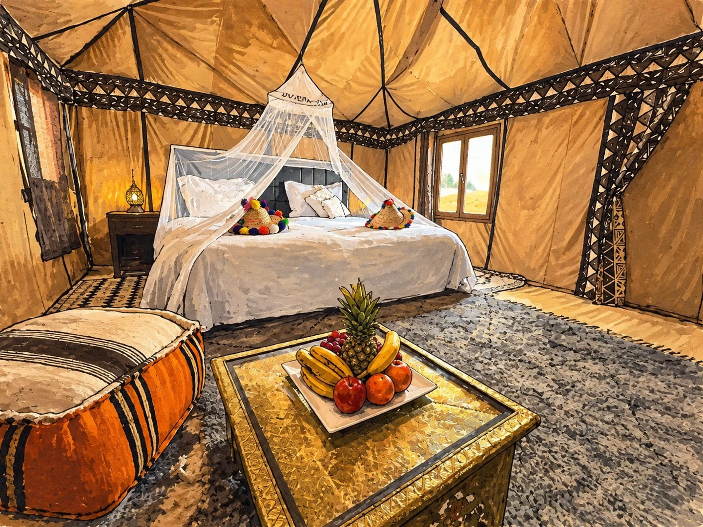 Luxury traditional Tent Camp — Illustration based on a real photograph of the property on Booking.com. Luxury traditional Tent Camp — Illustration based on a real photograph of the property on Booking.com.
