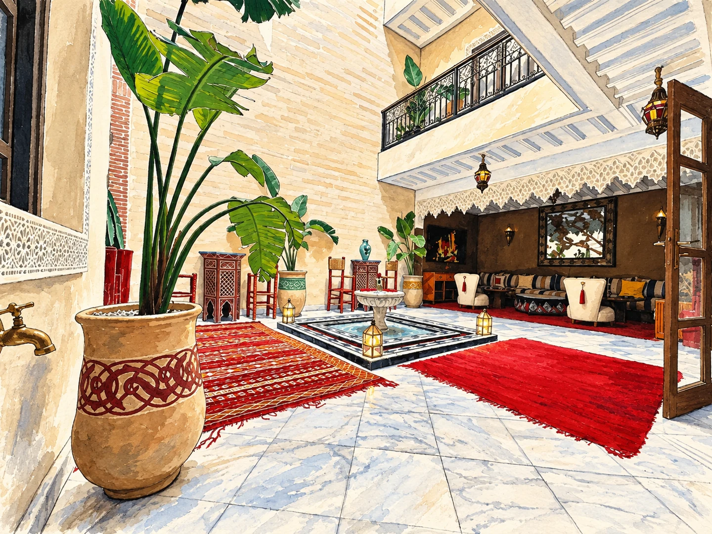 Riad Arwa Medina — Illustration based on a real photograph of the property on Booking.com. Riad Arwa Medina — Illustration based on a real photograph of the property on Booking.com.