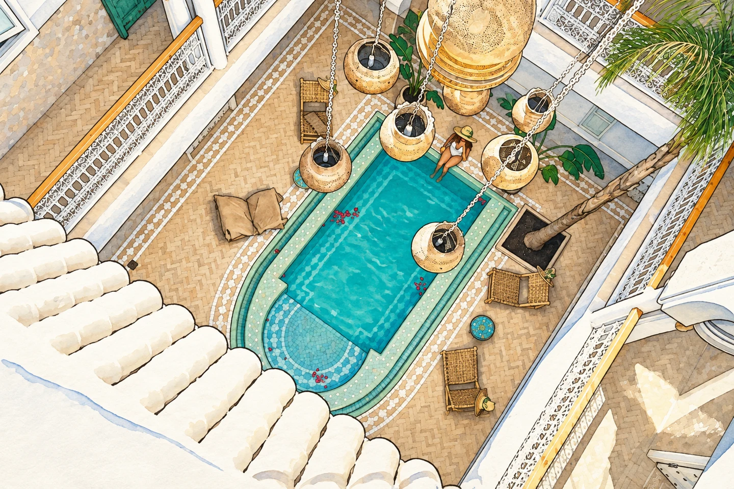 Riad Zayn & Spa — Illustration based on a real photograph of the property on Booking.com. Riad Zayn & Spa — Illustration based on a real photograph of the property on Booking.com.